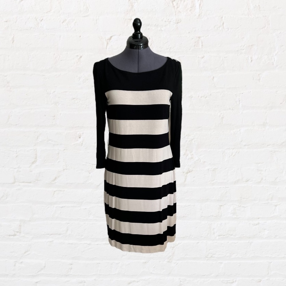Black and Tan Striped Sheath Dress, White House Black Market, Size XS
